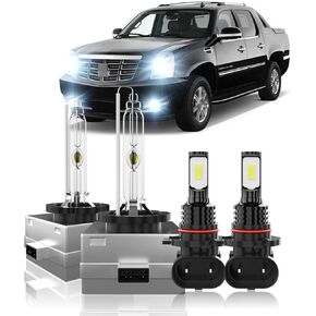 Kit for Cadillac Escalade EXT 2007 2008 2009 2010 2011 2012 2013, D1S D1R High/Low Beam+ 9145 LED Fog Light Bulbs,6000K White,400% Brighter Lightness,Longer Lifespan,Plug and Play, Pack of 4