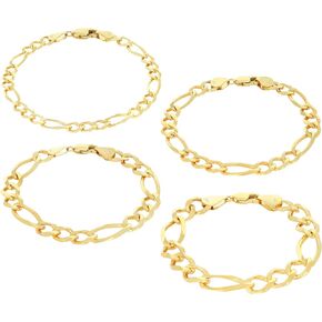 Nuragold 10K Real Yellow Gold Solid Figaro Link Chain Bracelet 7"-9" (2.25mm-9.5mm) Italian Jewelry for Men & Women