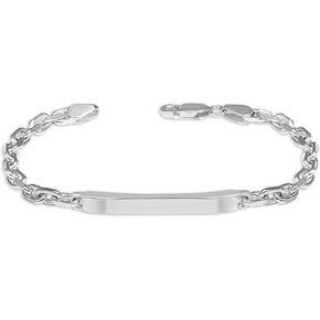 LeCalla Solid 925 Sterling Silver Men's ID Chain Bracelet | Classic Italian Cable Chain ID Bar Bracelet | Men's Silver Chain Bracelet, (7.5, 8, 8.5, 9 Inches) Made in Italy