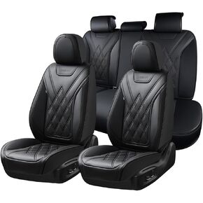 Coverado Car Seat Covers Full Set, Seat Covers for Cars, Waterproof Leather Automotive Seat Cover, Universal Car Interior Protectors Cushion for Most Cars Gray_Pruple