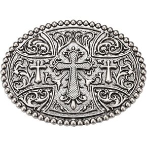 Cross Belt Buckle for Men, Western Cowboy Cowgirl Rodeo Vintage Floral Oval Belt Buckles Gifts
