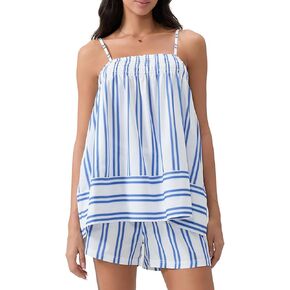 Wyeysyt Women Y2K Striped Pajama Set 2 Piece Ruffle Hem Cami Tops and Stripe Boxer Shorts Pj Set Sleepwear