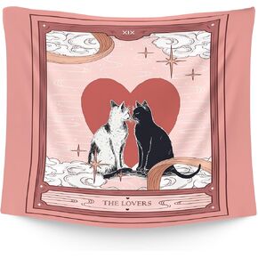 WAITPI Pink Cute Cat Tapestry Wall Hanging for Bedroom, Preppy Coquette Romantic Wall Decor for Teen Girls Dorm, Valentine's Day Gift for Cat Lovers 50x60in