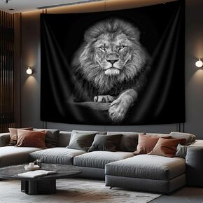Ydbkt Lion Tapestry, Cool Wild Animal African Lion on Black Background, Black Tapestries Wall Hanging for Bedroom Living Room Collage Dorm Room