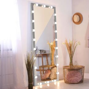 مرآة طول كاملة مع الأضواء ، 63 "× 24" مرآة الفضة الطويلة مع الأضواء ، 22 مصابيح LED ، 3 أوضاع أضواء ، إطار من سبائك الألومنيوم ، الفضة