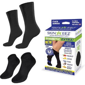 Skineez Skincarewear Hydrating Diabetic Socks, Non-Binding, Ultra-Soft Fabric Clinically Proven to Heal and Improve Skin Condition, White, Small/Medium, 2 Pairs (Crew & Ankle Socks)