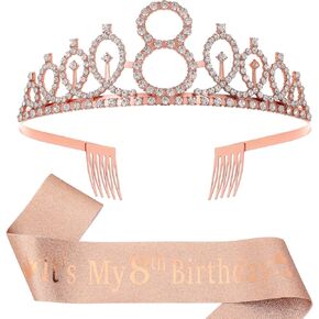 زخارف عيد الميلاد الثامنة للفتيات ، الذهب الوردي بريق Sash & Rhinestone Crown ، هدايا الأميرة والاكسسوارات لفتاة صغيرة تبلغ من العمر 8 سنوات (الذهب الوردي)