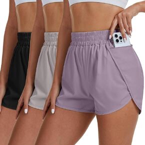 Coume 3 Pack Women's Running Shorts with Pockets Quick Dry Elastic Waist Athletic Workout Gym 1.75" Shorts with Liner