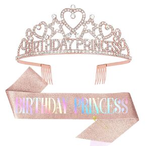 CIEHER Birthday Sash and Crown Set - Pink - 1 Count - 1 Set - 2 Pieces - Women's & Girls - Girls - Female - Hairband - Accessory - Birthday Parties
