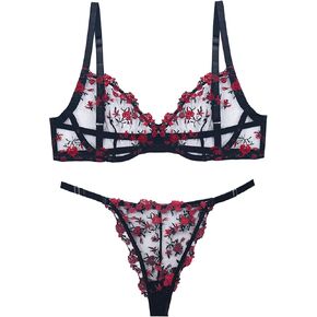 Feoya Sexy Lingerie للنساء مطابقة حمالة صدر الدانتيل و pandy مجموعات مطمرضة شبكية دفع Bralette Thong الداخلية اثنين