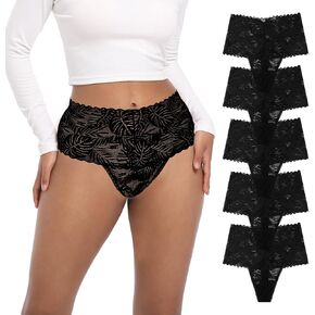 High Waisted Lace Thongs Panties For Women Plus Size Retro Thong High Rise Lacy Underwear Pack 5 Size S-4XL in Kuwait