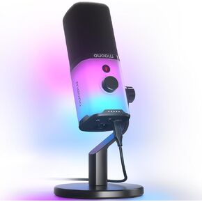 ميكروفون ألعاب MAONO XLR/USB مع برنامج، ميكروفون كمبيوتر ديناميكي مع RGB لبث تسجيل صوتي للبودكاست، ميكروفون كمبيوتر مع زر كتم الصوت، مقبض الكسب، التحكم في مستوى الصوت، حامل سطح المكتب PD100X