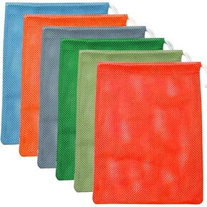 6pcs Mesh Stuff Sack, Durable Nylon Mesh Drawstring Laundry Bag Rinsing Beach Toys, Seashell Collecting, Travel Storage（6 Colors）