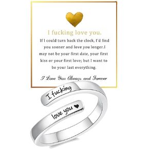 LIU JUN I Fcking Love You Ring For Women, Adjustable Promise Pinky Stainless Steel Spiral Wrap Twist Inspirational Gift Jewelry