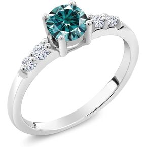 Gem Stone King 925 Sterling Silver 5MM Round Gemstone Birthstone and White Lab Grown Diamond Engagement Ring | Wedding Anniversary Promise Ring For Women | Available In Size 5, 6, 7, 8, 9