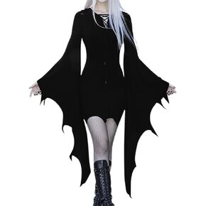 Alidamo Halloween Vampire Dress for Women Bat Sleeve Swing Party Costumes Evil Masquerade