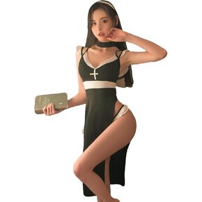 JasmyGirls Nun Lingerie Sexy Halloween Cosplay Costume Anime Dress Up Maid Outfit Goth Devil Role Play Naughty Succubus Set