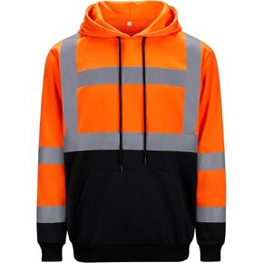 رجال ANSI Class 3 عالية الرؤية السلامة العاكسة Hi Vis Hoodie Pullover مع القاع الأسود للعمل