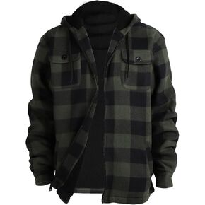 Yasumond Mens Heavy Sherpa Lined Fleece Plaid Flannel Jacket Zip Up Hoodies Warm Winter Coats Big Tall