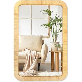 مرآة الروطان Perfnique ، 30 '× 20 "مستطيل بوهو مرآة الحمام ، ديكور الحضانة الجدار الزخرفية ، مرآة الخوص المصنوعة يدويًا لحمام غرفة نوم دخول غرفة نوم الحمام