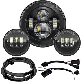 المصباح الأمامي للدراجات النارية 7 بوصة LED 4.5 "ضباب الأضواء الممرات مجموعة من Harley Davidson Road King Fat Boy Street Glide Cvo Tri Glide Switchback Electra Glide Ultra Limited Indian ، Kawasaki ، BMW ، Yamaha