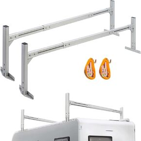 Universal Trailer Ladder Rack,800LB Capacity Painted Frosted Surface Aluminum, with 2 Straps for Open and Enclosed Trailers,Fits 5.7'-8.1' Width Trailer(USPTO Patent NO.: USD1011870S)