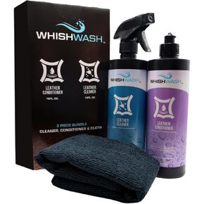 WhishWash Leather Care Kit - 16-fl oz Premium Leather Cleaner and Leather Conditioner, Plus Microfiber Towel for Leather Furniture, Shoes, Boots, Bags, Purses, Belts, & More