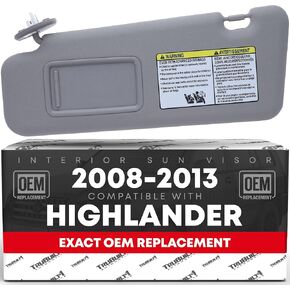 استبدال Sun Visor ، جانب السائق الأيسر - متوافق مع 2008-2013 Toyota Highlander - Automotive Sun Protection Revor ، الظل الداخلي للمركبة - رمادي ، مع المرآة - OEM 74320-48500 -B0