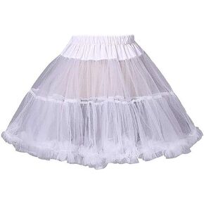 Women Girls Ruffled Short Petticoat Solid White Color Bubble Skirt White