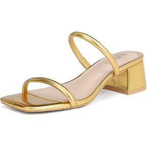Women's Chunky Block Low Heeled Sandals Two Strap Square Open Toe Slip On Mule Heels