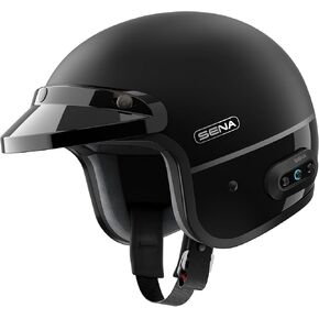 Sena Surge Mesh Intercom Enabled Open Face Smart Motorcycle Helmet (Matte Black/Gloss Black, M)
