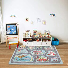 سجاد اللعب غير القابل للانزلاق في غرفة اللعب ، 3'x 5 '5' Blue Doash Children Educations ، والتعلم ، واستمتع بأمان في المدينة Life Road Play for Baby Room Bedroom