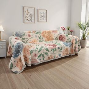 Lanffia Floral Chenille Coach Cover بطانية لأريكة وسادة 2 ، أريكة قابلة للانعكاس للحامي الأريكة القابلة للغسل الناعمة ، البيج ، 71 "× 118"