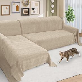 ALIECOM Sectional Couch Covers L Shape Sectional Sofa Cover for Dogs 2 Piece Thick Chenille L Shaped Couch Slipcover Blanket Chaise Pet Furniture Protector Washable (XX-Large, Light Khaki)