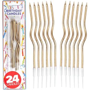 12 COUNT RED SPORAL METALLIC TIRMALLES ، شموع كعكة ، حفلات أعياد الميلاد ، حفل زفاف ، شموع حلزونية ، شموع عيد ميلاد ذهبية
