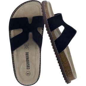 CUSHIONAIRE Wisdom Womens Sandals Cutout Strap Genuine Leather Slides – Slip On Cork Footbed Sandals for Women 2025