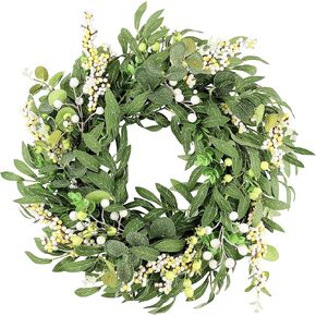MDHKH Spring Wreaths for Front Door Clearance, 20in Home Decorations Wreath for Eucalyptus, Summer Farmhouse, Front Porch, Window,Outdoor Decor（Greenery）
