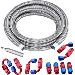 Evil Energy 3an PTFE FUEL LINE KIT 20FT ، AN3 E85 من الفولاذ المقاوم للصدأ مضفر PTFE خط خرطوم الوقود طقم خرطوم الوقود الفضي PTFE