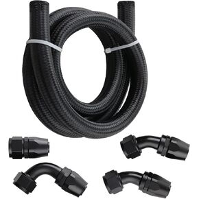 maXpeedingrods 16AN Fuel Line Kit, Transmission Cooler Lines Nylon Braided CPE Rubber Oil Cooling Line 16AN Hose Fuel line, 5 Feet Fuel Return/Supply Line- 4PCS 16AN Fittings