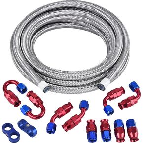 Evil Energy 8an PTFE FUEL LINE KIT ، E85 من الفولاذ المقاوم للصدأ ، خرطوم الوقود مضفر 20 قدمًا (معرف 0.39 بوصة)