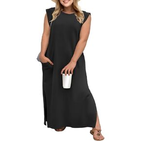 Olrik 2025 Summer Women's Plus Size Maxi Dresses for Curvy Women Casual District Long Dress مع جيوب