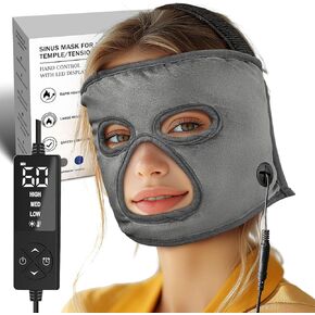 قناع الوجه الساخن Sticro Ex-Large مع ثقوب العين المرئية لضغط الجيوب الأنفية ، TMJ الإغاثة ، 3 حرارة و 5 إعدادات توقيت وسادة التدفئة الكهربائية للوجه التغطية الكاملة العلاج الحراري الرطب (رمادي)