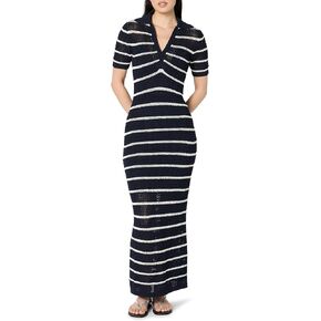 The Drop Women's Adalyn Tape Yarn Split-Neck Maxi Dress