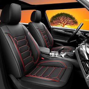 أغطية المقاعد تناسب Hyundai Sonata 2007-2024 2025 أغطية مقعد السيارة المقاومة للماء مجموعة كاملة 5 مقاعد وسادة مقعد الجلود الواقعة توافق وسادة مقعد للسيارة (الأسود والأحمر)