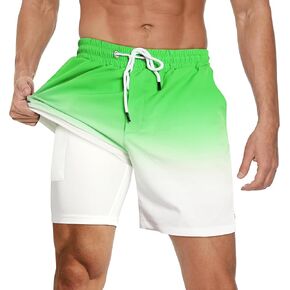 GINGTTO Mens Board Shorts 7 Inch Inseam Beach Swim Trunks for Men with Compression Liner