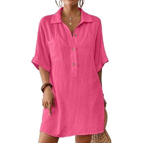 Bsubseach Cover Ups for Swimwear Women Short Sleeve Beach Swimsuit Coverup Loose Shirt Dress 2025 Vacation Outfits
