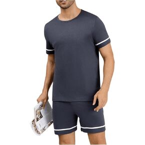 Verdusa Men's Pajamas Comfy Pjs Set Sleepwear Short Sleeve Short Sets 2 Piece Lounge Set