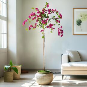 4FT Artificial Bougainvillea Tree Artificial Tree Tall Potted Fake Bougainvillea Trees for Outdoor Indoor Lifelike Potted Faux Plants with Wood Trunk and Flowers Office Wedding Home Decor