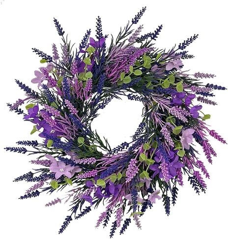 18 Inch Purple Lavender Wreath for Front Door, No Withering Artificial Lavender Wreath for All Seasons, Elegant Decoration for Farmhouse Home Window Wall Office Wedding Indoor Outdoor in Saudi Arabia
