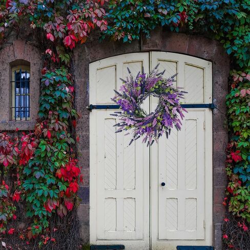 18 Inch Purple Lavender Wreath for Front Door, No Withering Artificial Lavender Wreath for All Seasons, Elegant Decoration for Farmhouse Home Window Wall Office Wedding Indoor Outdoor in Saudi Arabia